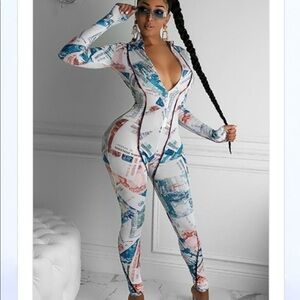 Money Print Dollar Print Stretchy Jumpsuit